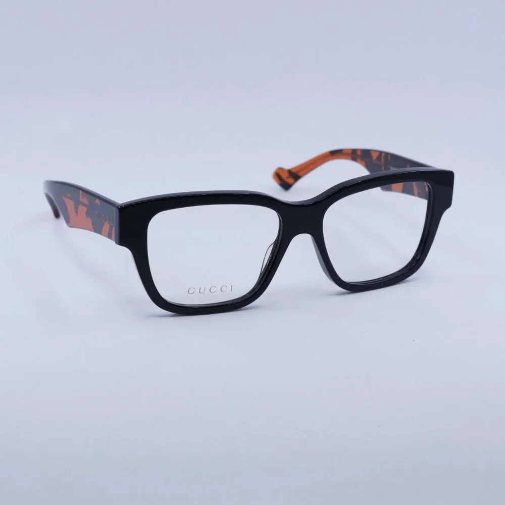 🕶️ New Gucci GG1428O 006 Eyeglasses - Black With Orange Havana Frame